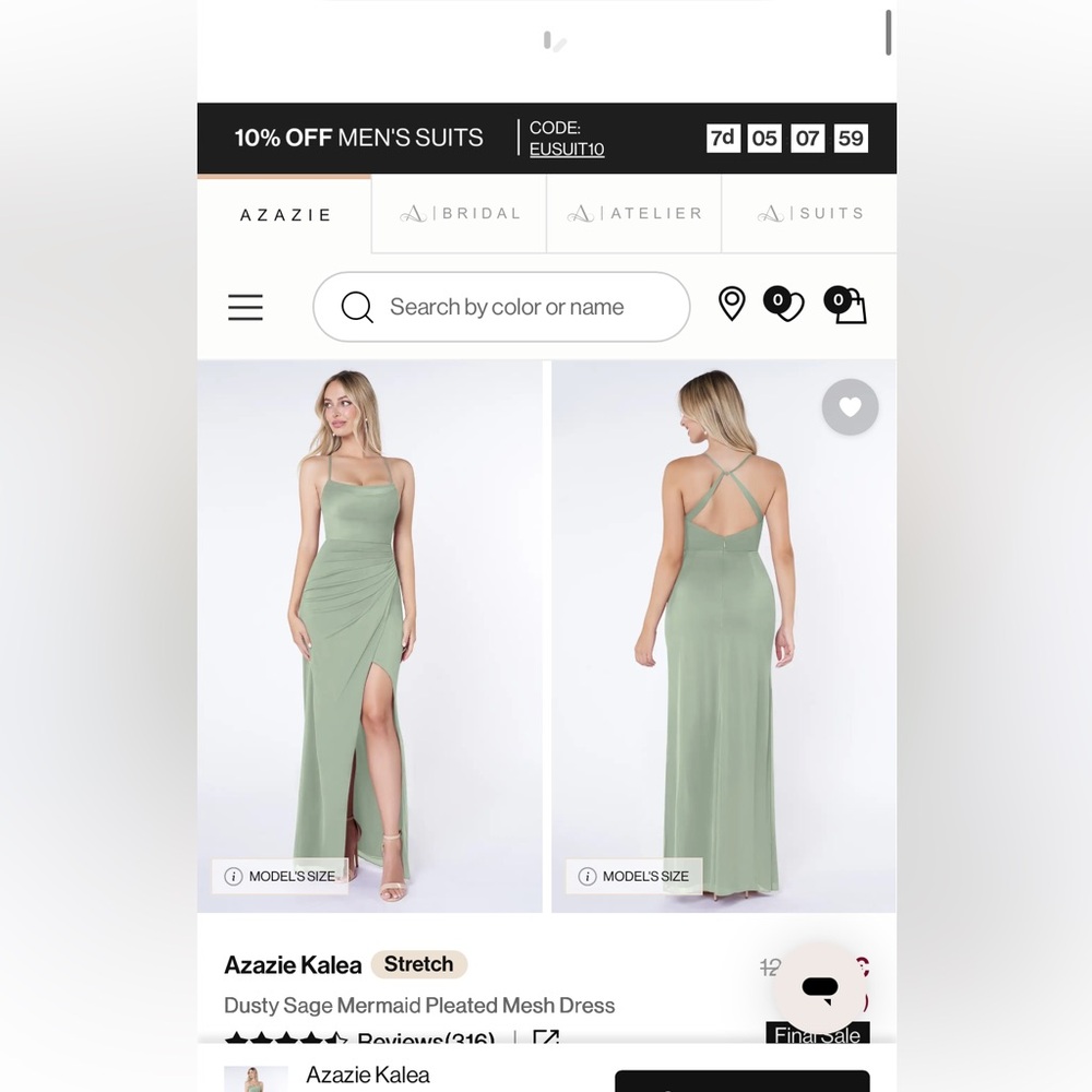 Azazie Dusty Sage Bridesmaid Dress - Picture 2 of 9